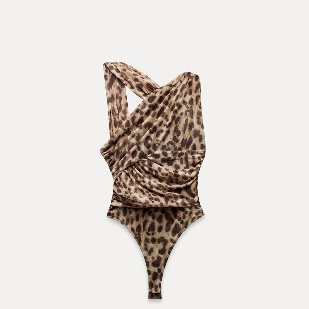 Zara asymmetrical Leopard bodysuit